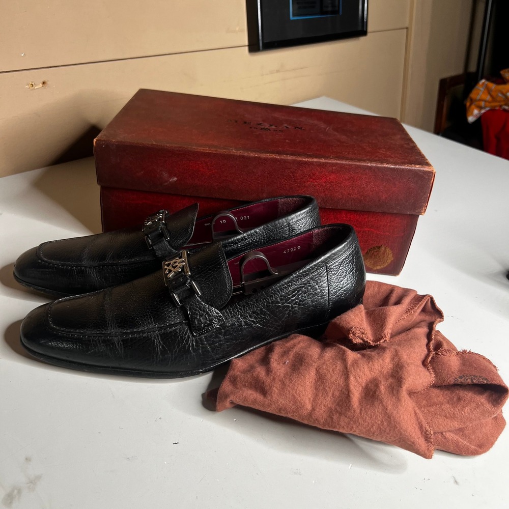 Mezlan Sugo Black Pebbled Leather Bit Loafers Mens 10 Made in Spain 47228